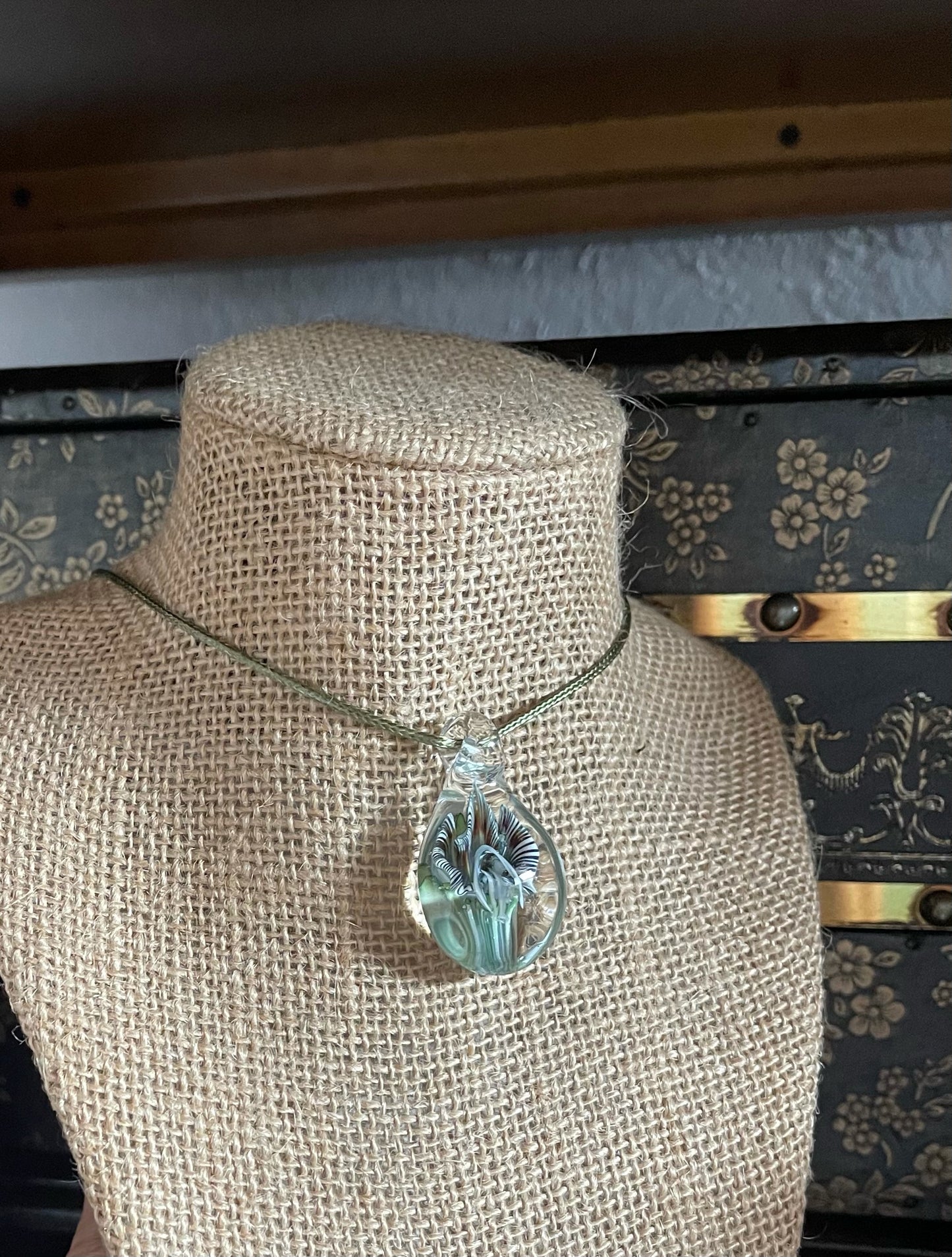 Locally Hand Blown Glass Lily Pendant, Bodhi Jewelry