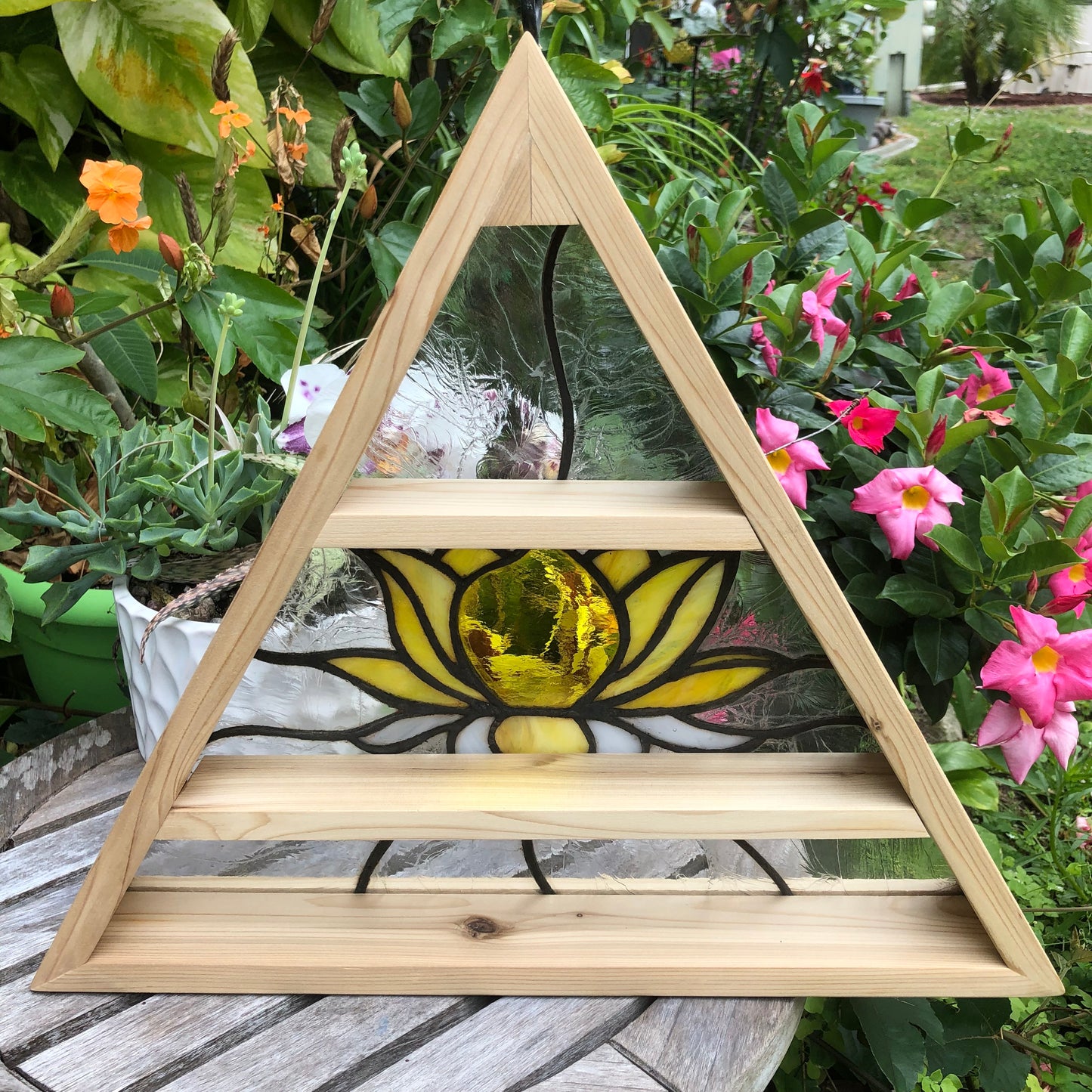 Stained Glass "LOTUS" Triangle Shelf, Home Decor