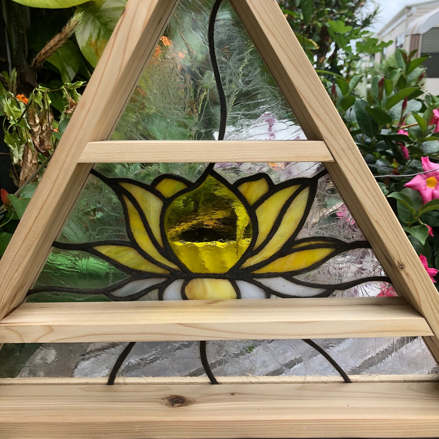 Stained Glass "LOTUS" Triangle Shelf, Home Decor