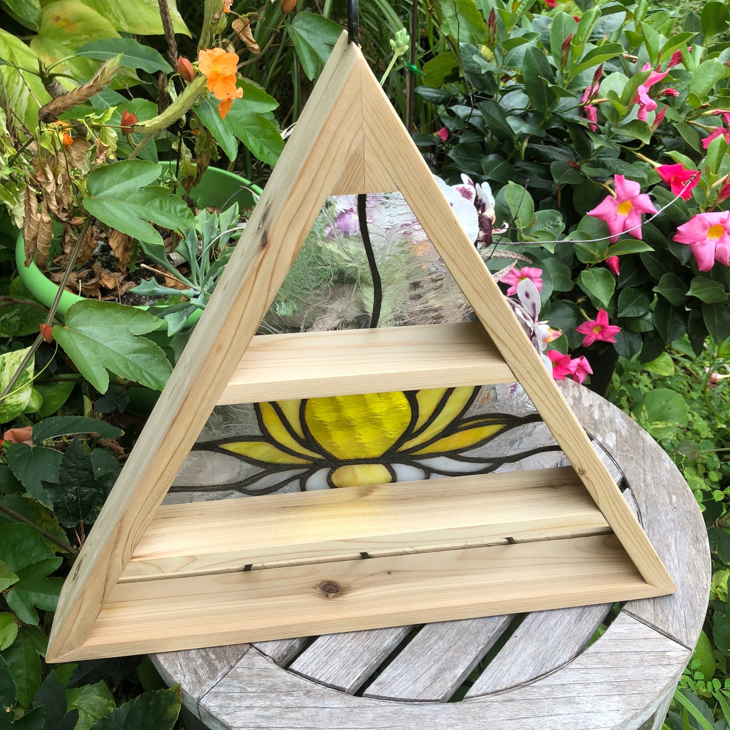 Stained Glass "LOTUS" Triangle Shelf, Home Decor