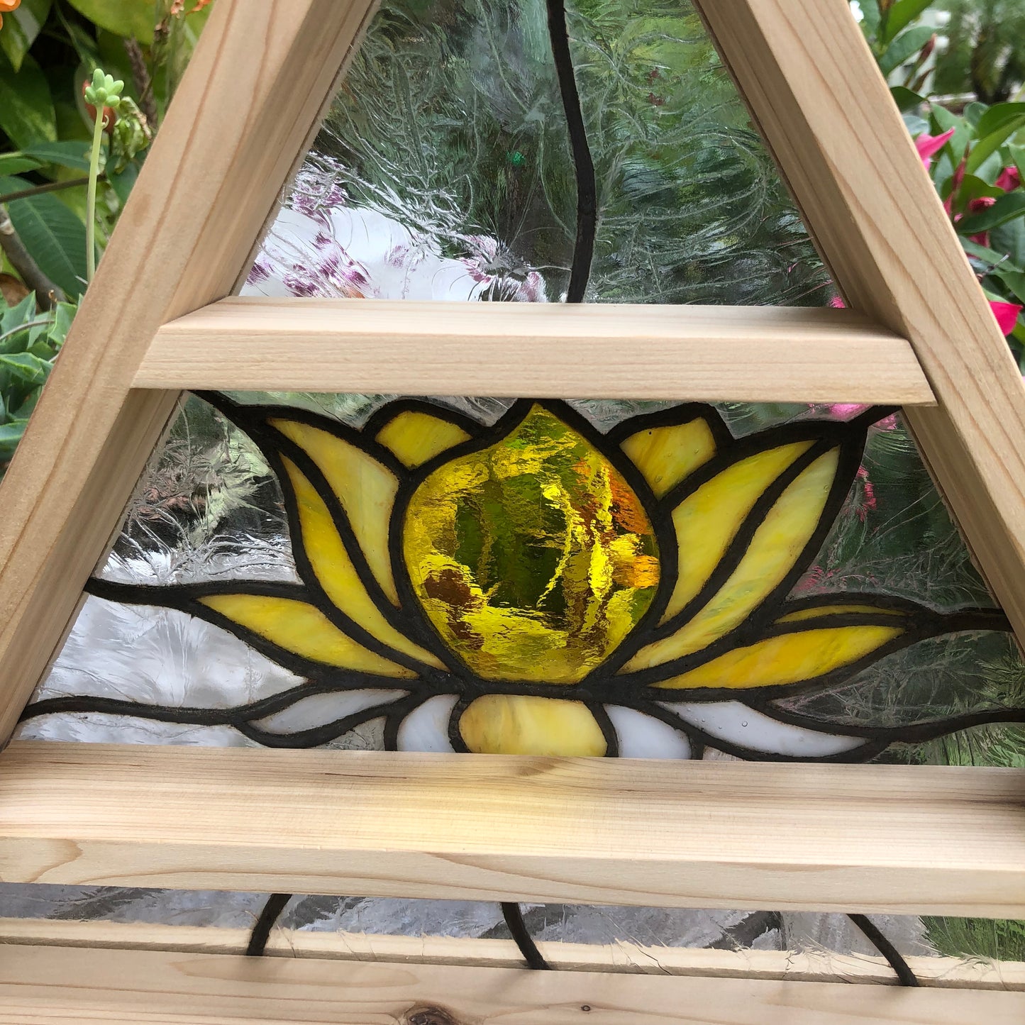 Stained Glass "LOTUS" Triangle Shelf, Home Decor