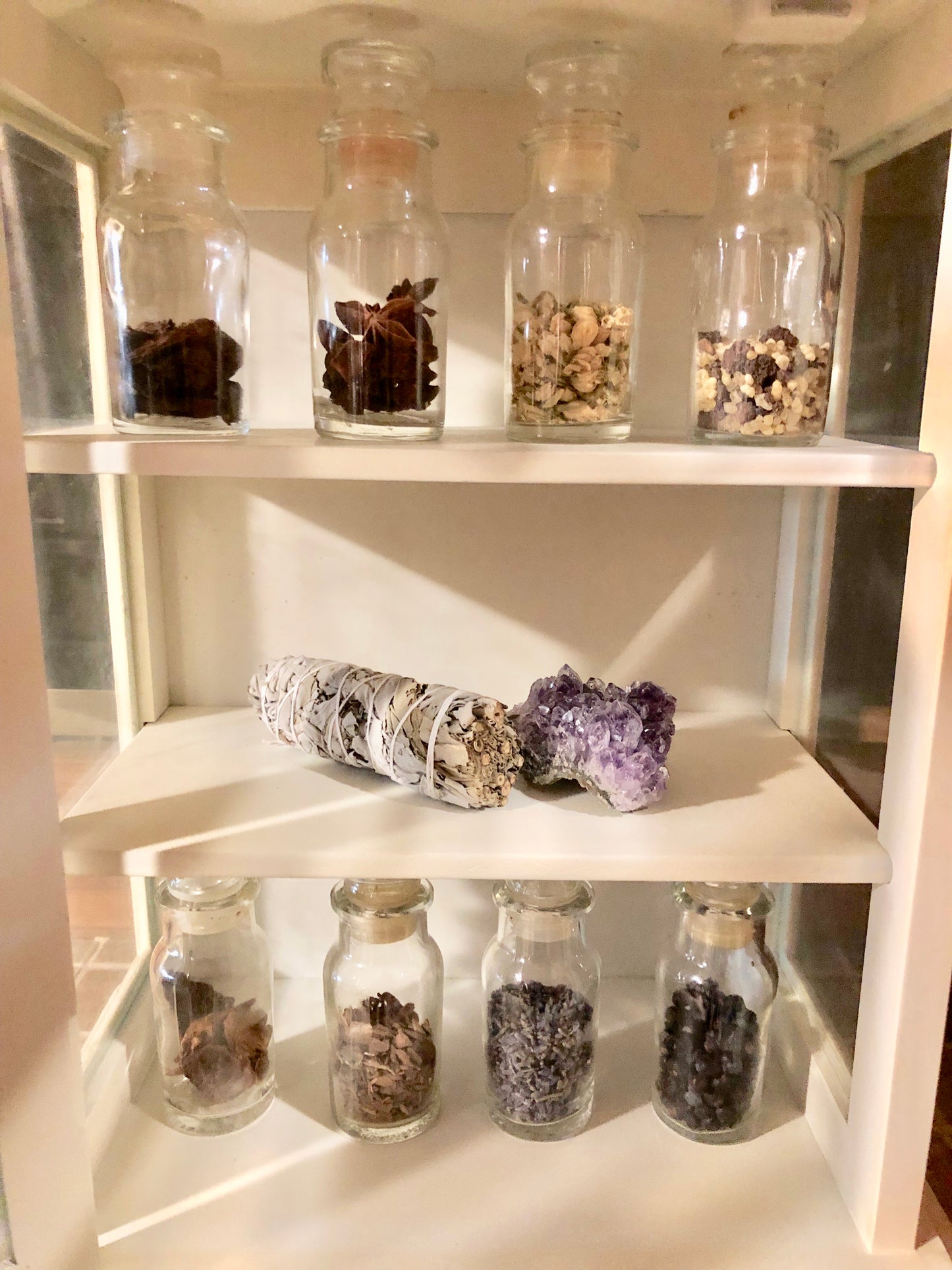 Kitchen Witch Cabinet with Eight Vintage Jars, Lovecycled