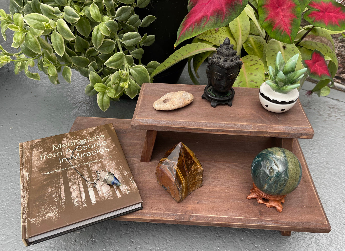 Distressed Burnt Copper Wood Wash Meditation Tables, Home Decor