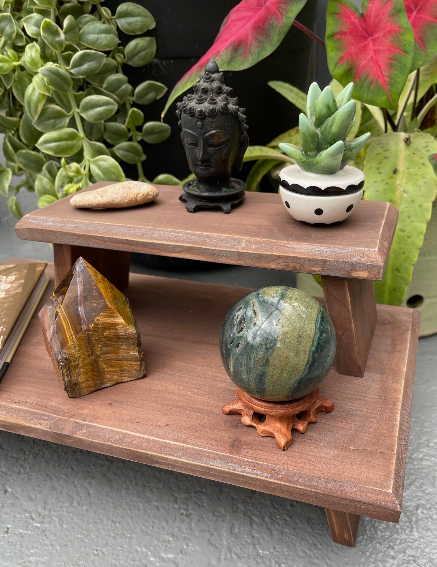 Distressed Burnt Copper Wood Wash Meditation Tables, Home Decor