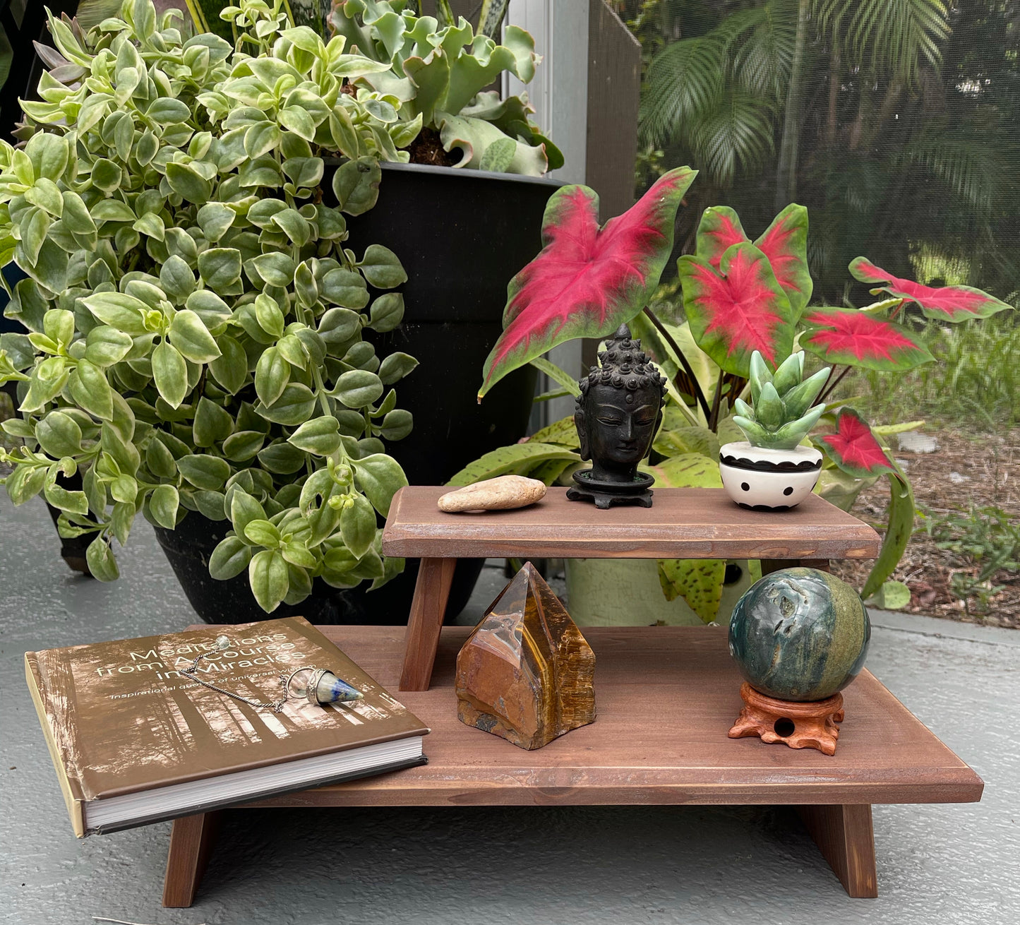 Distressed Burnt Copper Wood Wash Meditation Tables, Home Decor