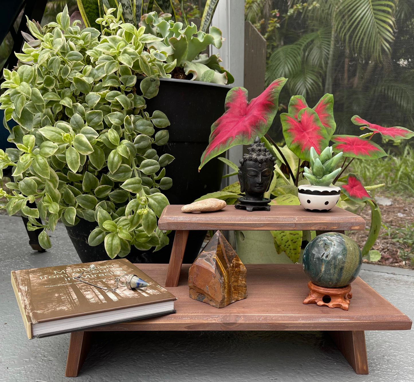 Distressed Burnt Copper Wood Wash Meditation Tables, Home Decor