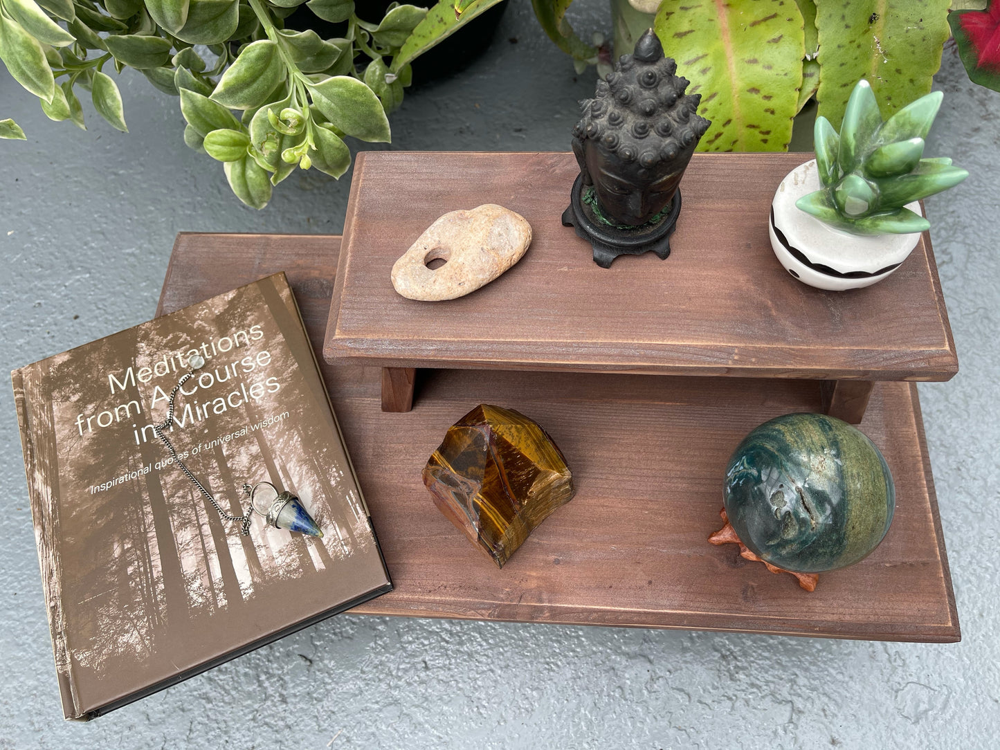 Distressed Burnt Copper Wood Wash Meditation Tables, Home Decor