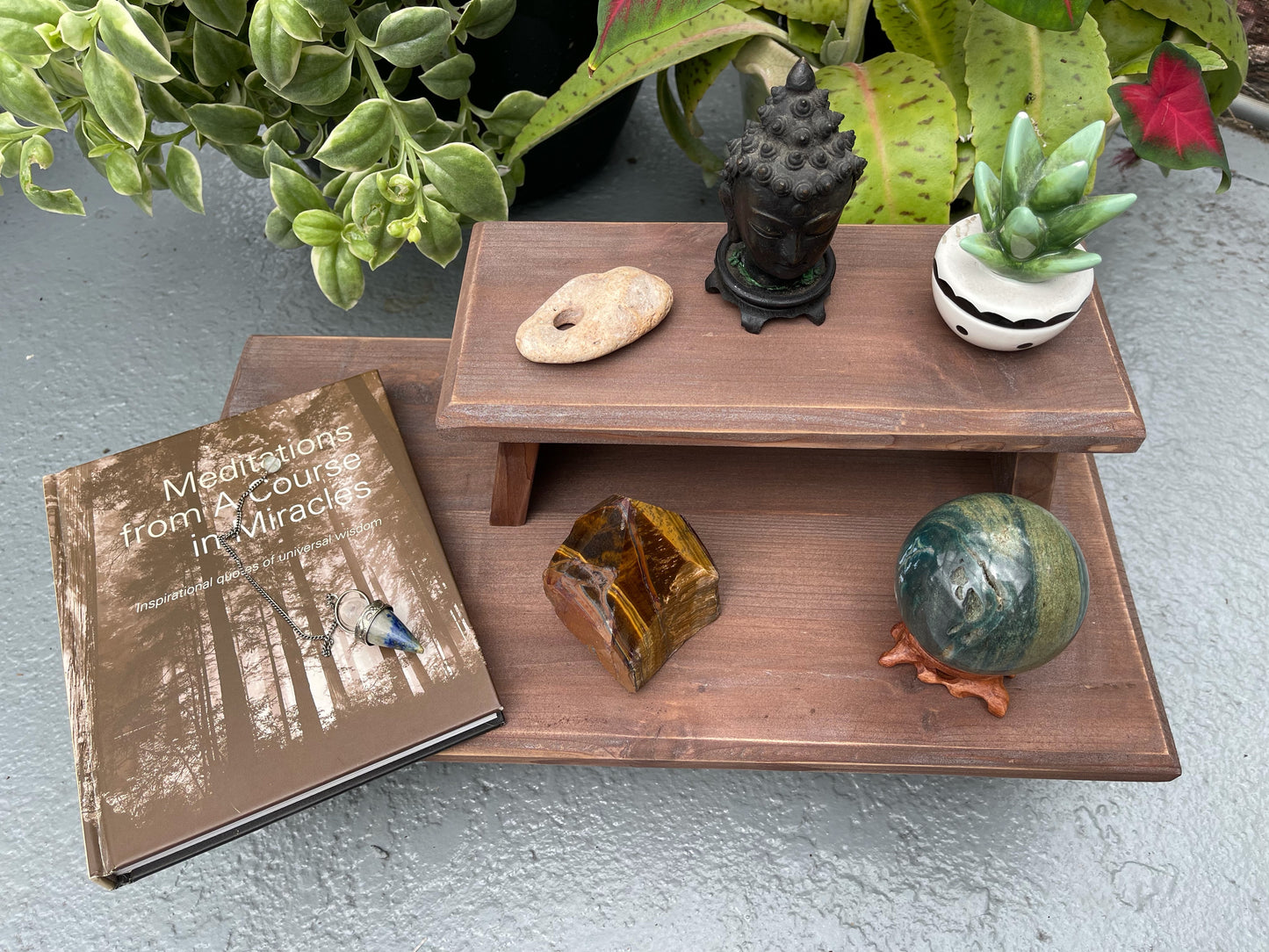 Distressed Burnt Copper Wood Wash Meditation Tables, Home Decor