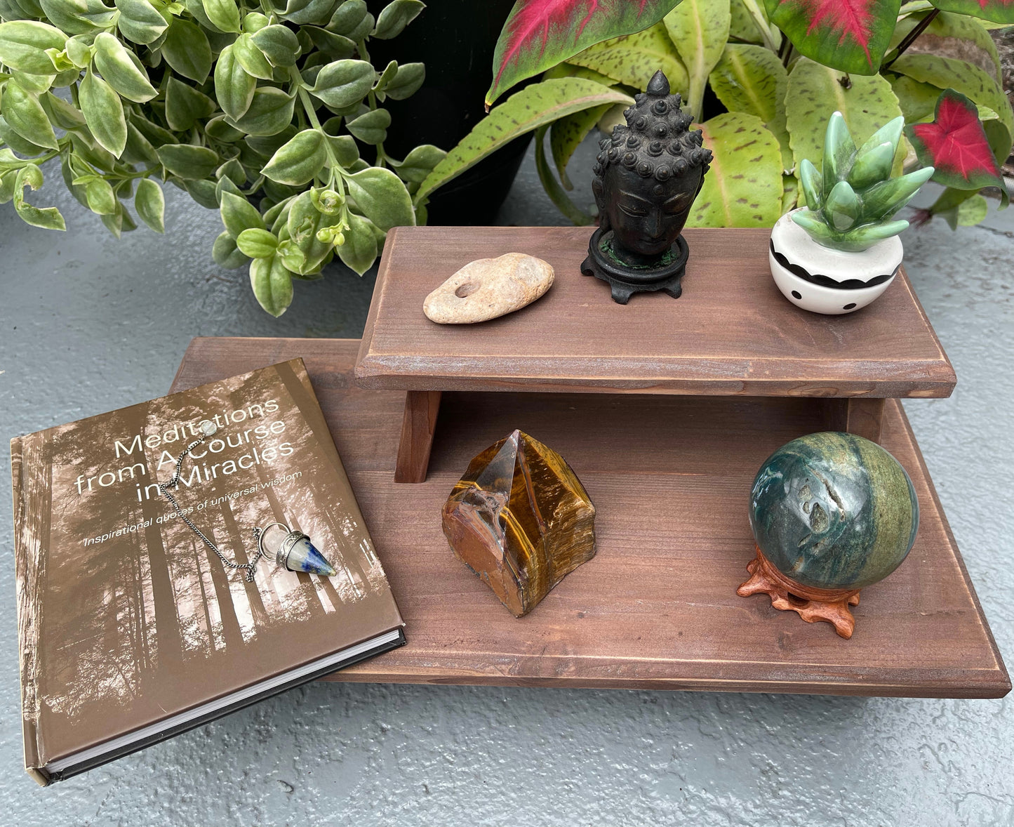 Distressed Burnt Copper Wood Wash Meditation Tables, Home Decor