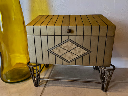 Art Deco Chest, Large Mid Century Modern Metal Trunk, Old World Vintage