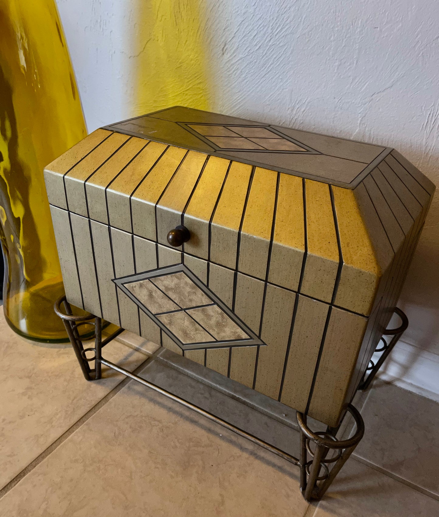 Art Deco Chest, Large Mid Century Modern Metal Trunk, Old World Vintage