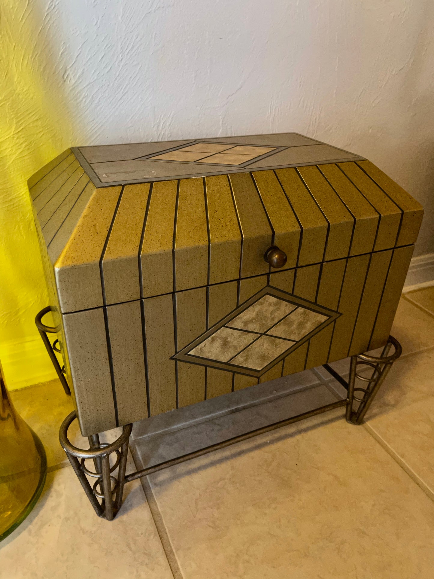 Art Deco Chest, Large Mid Century Modern Metal Trunk, Old World Vintage