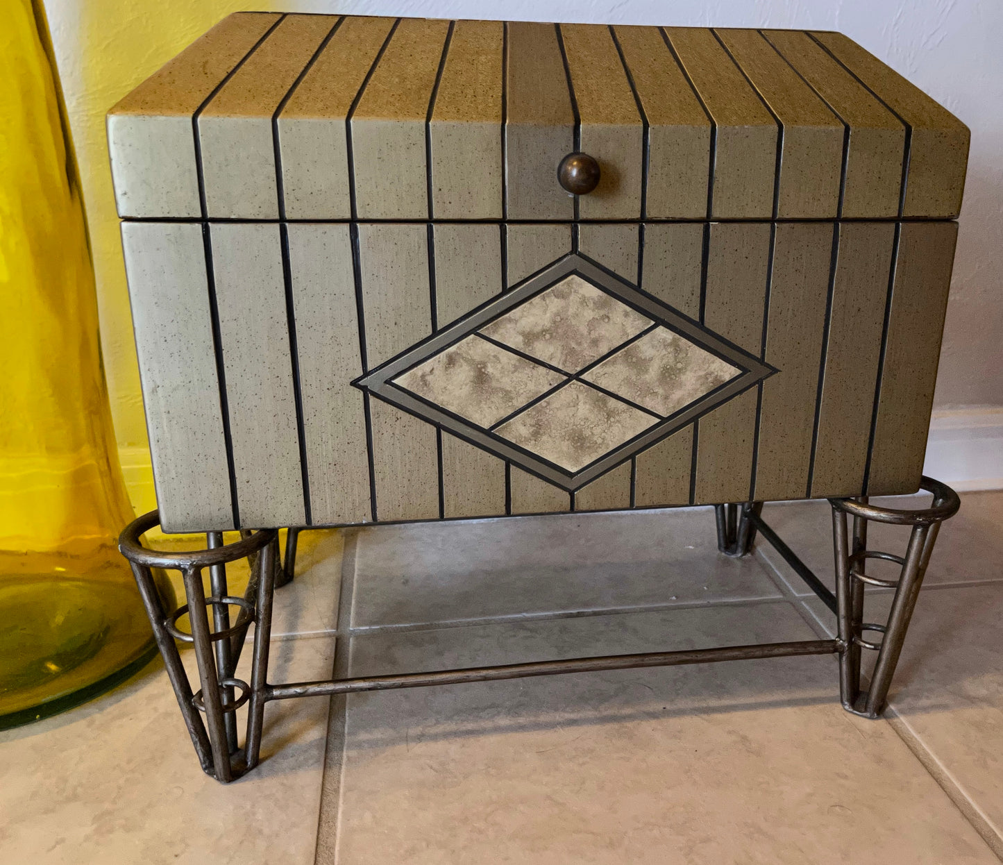 Art Deco Chest, Large Mid Century Modern Metal Trunk, Old World Vintage
