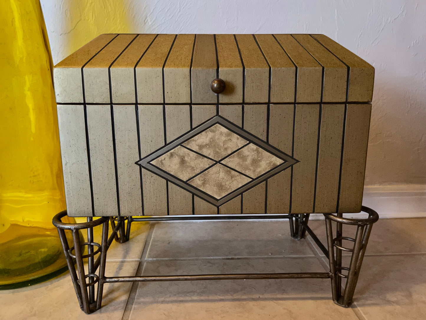 Art Deco Chest, Large Mid Century Modern Metal Trunk, Old World Vintage