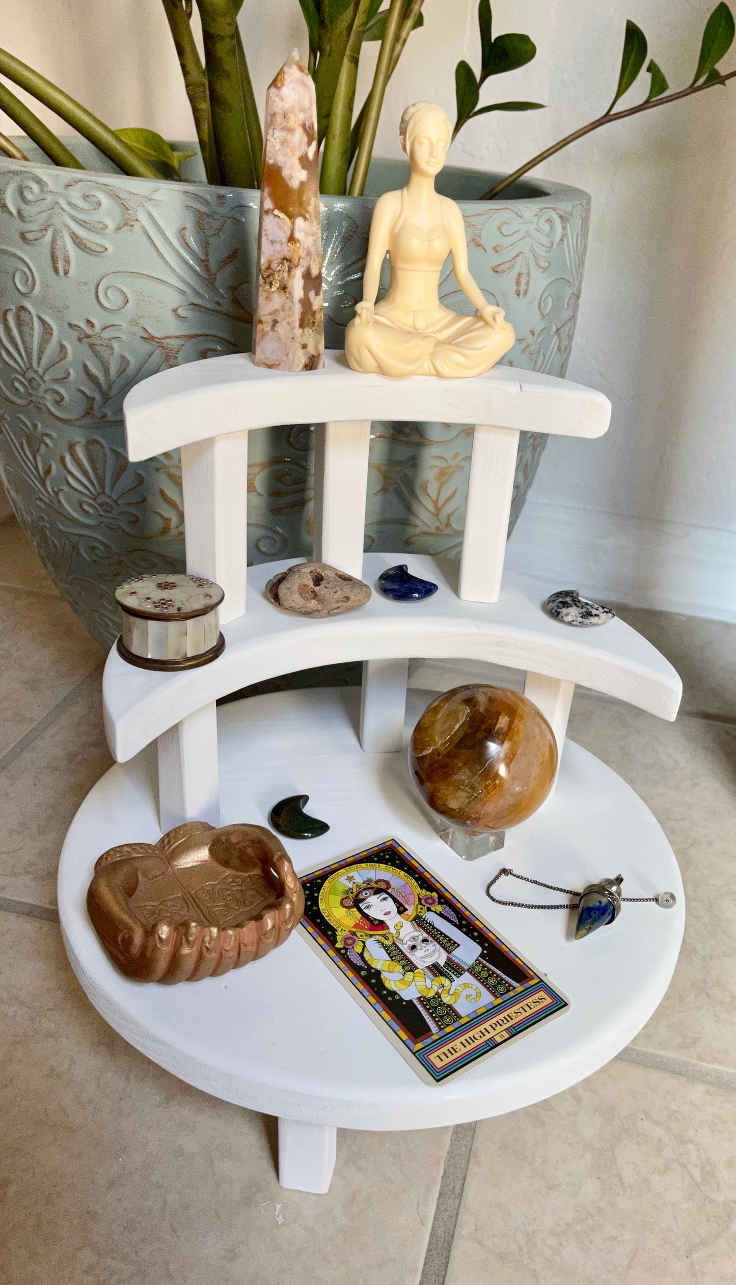 Moon Goddess White Stacking Meditation Tables, Home Decor