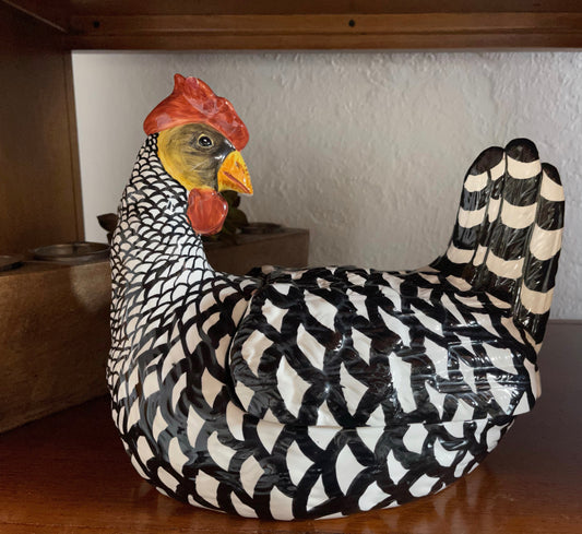 Vintage Italy, Large Ceramic Rooster Bowl With Lid, Old World Vintage