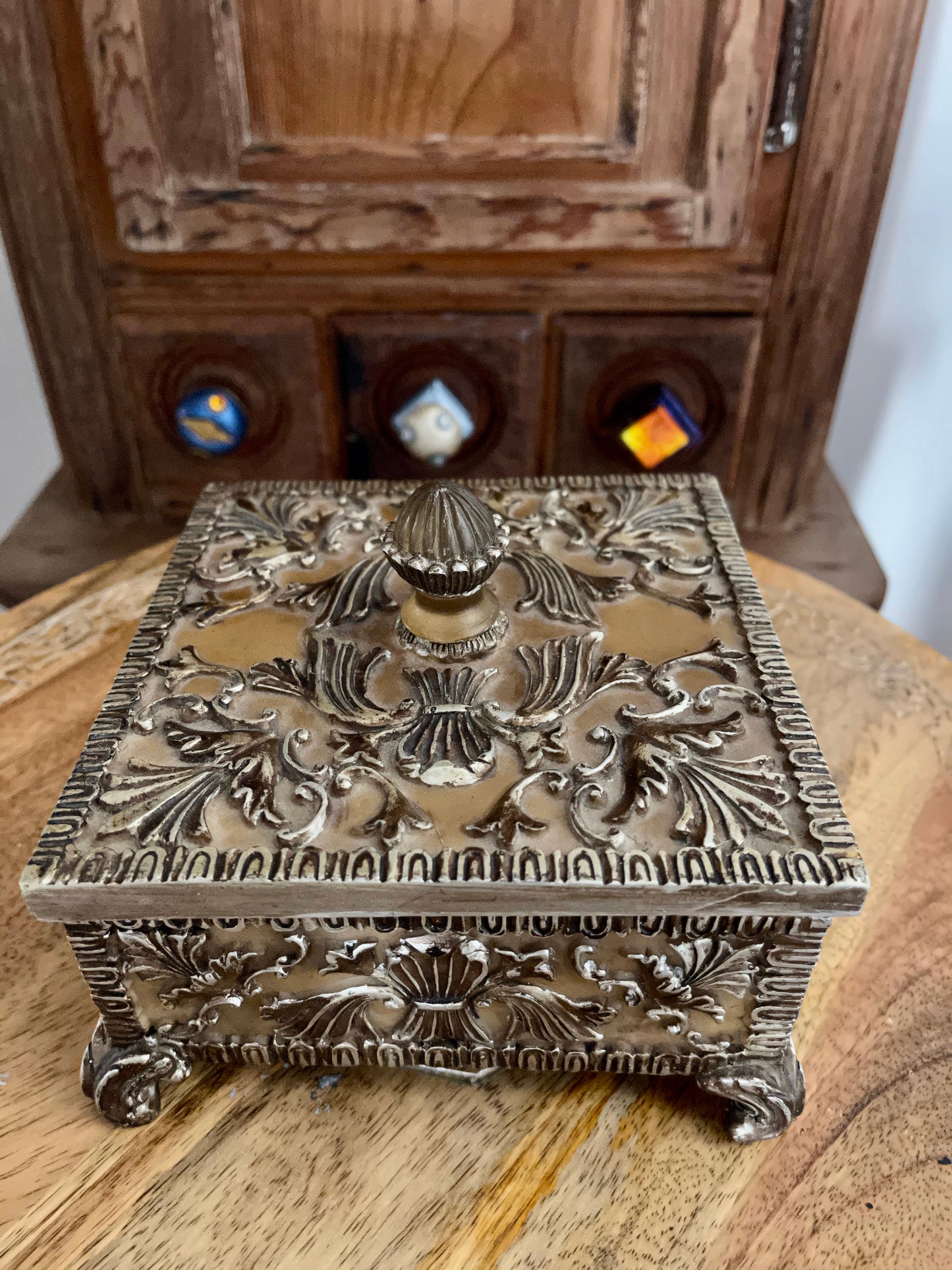 Vintage Hand Painted Ornate Box, Old World Vintage