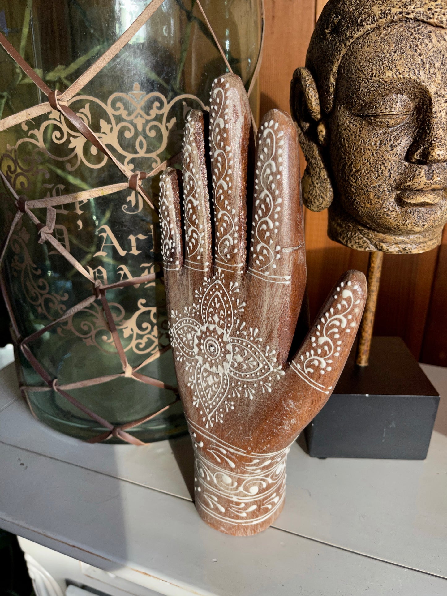 Spirited Bohemian Vintage Hand, Painted Wooden Hand, Home Decor