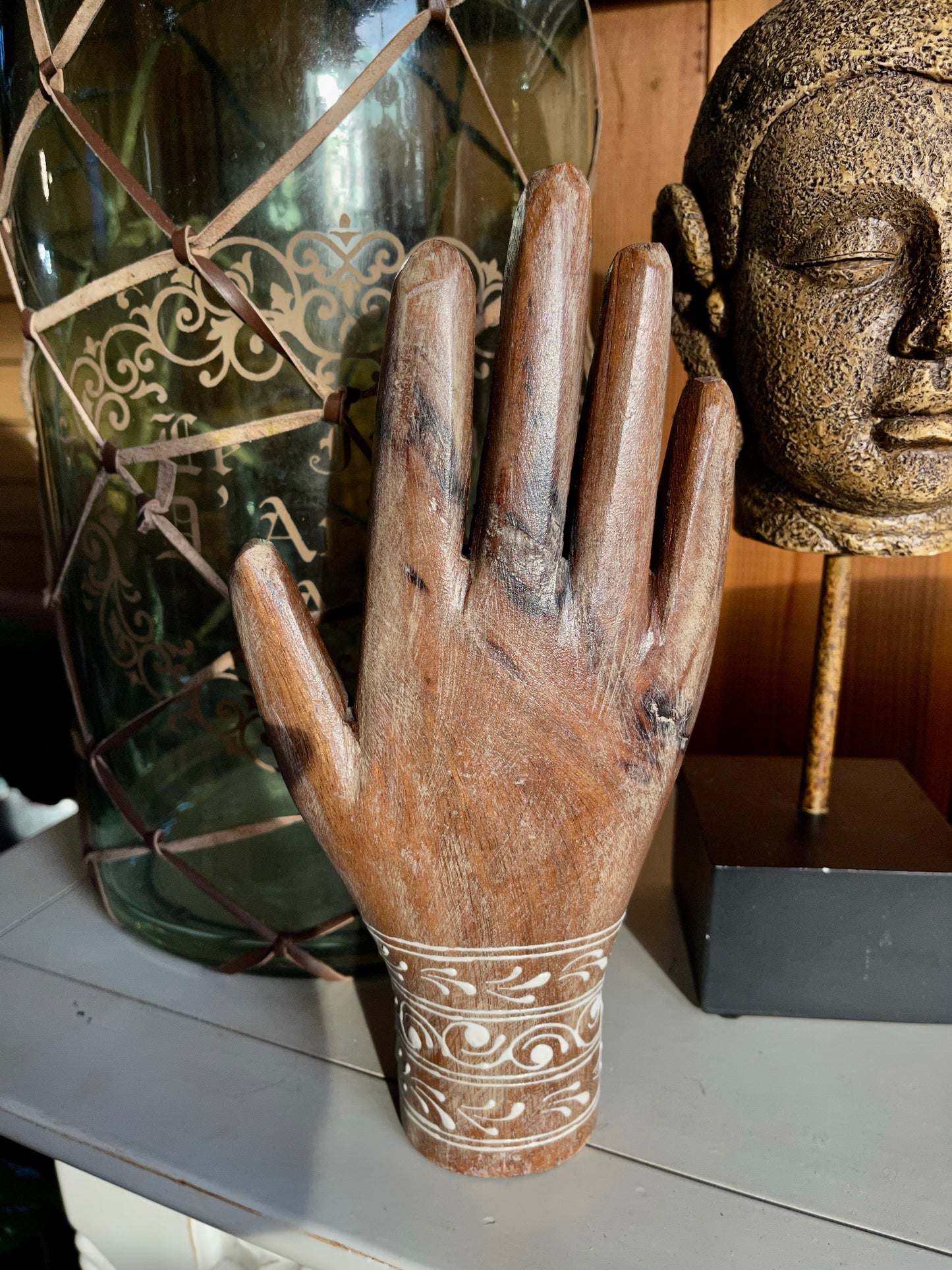 Spirited Bohemian Vintage Hand, Painted Wooden Hand, Home Decor