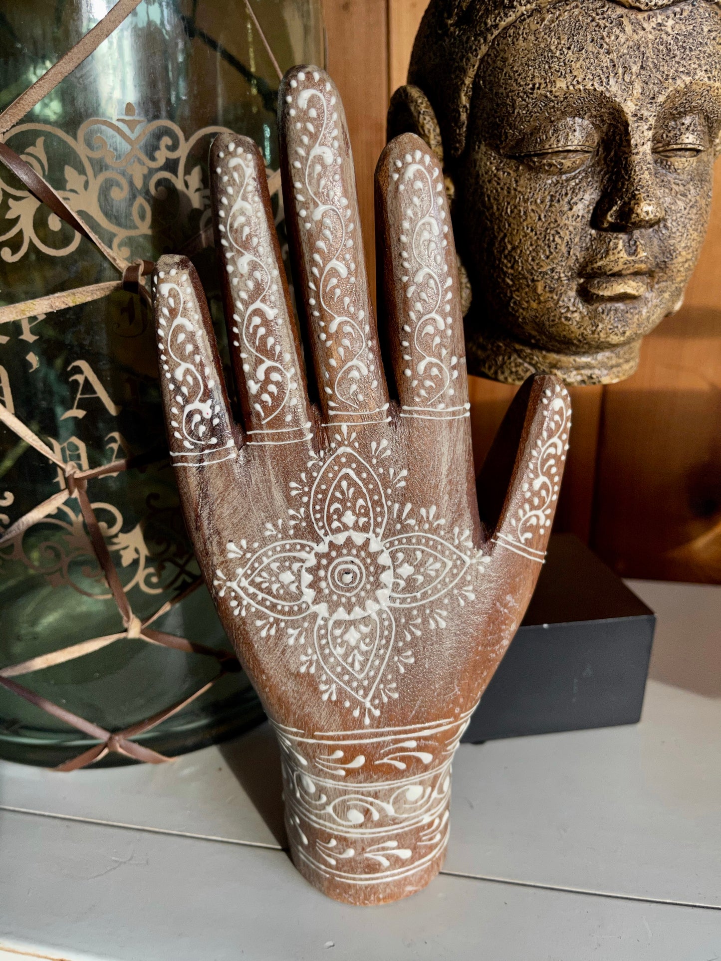 Spirited Bohemian Vintage Hand, Painted Wooden Hand, Home Decor
