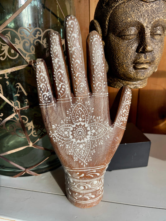 Spirited Bohemian Vintage Hand, Painted Wooden Hand, Home Decor