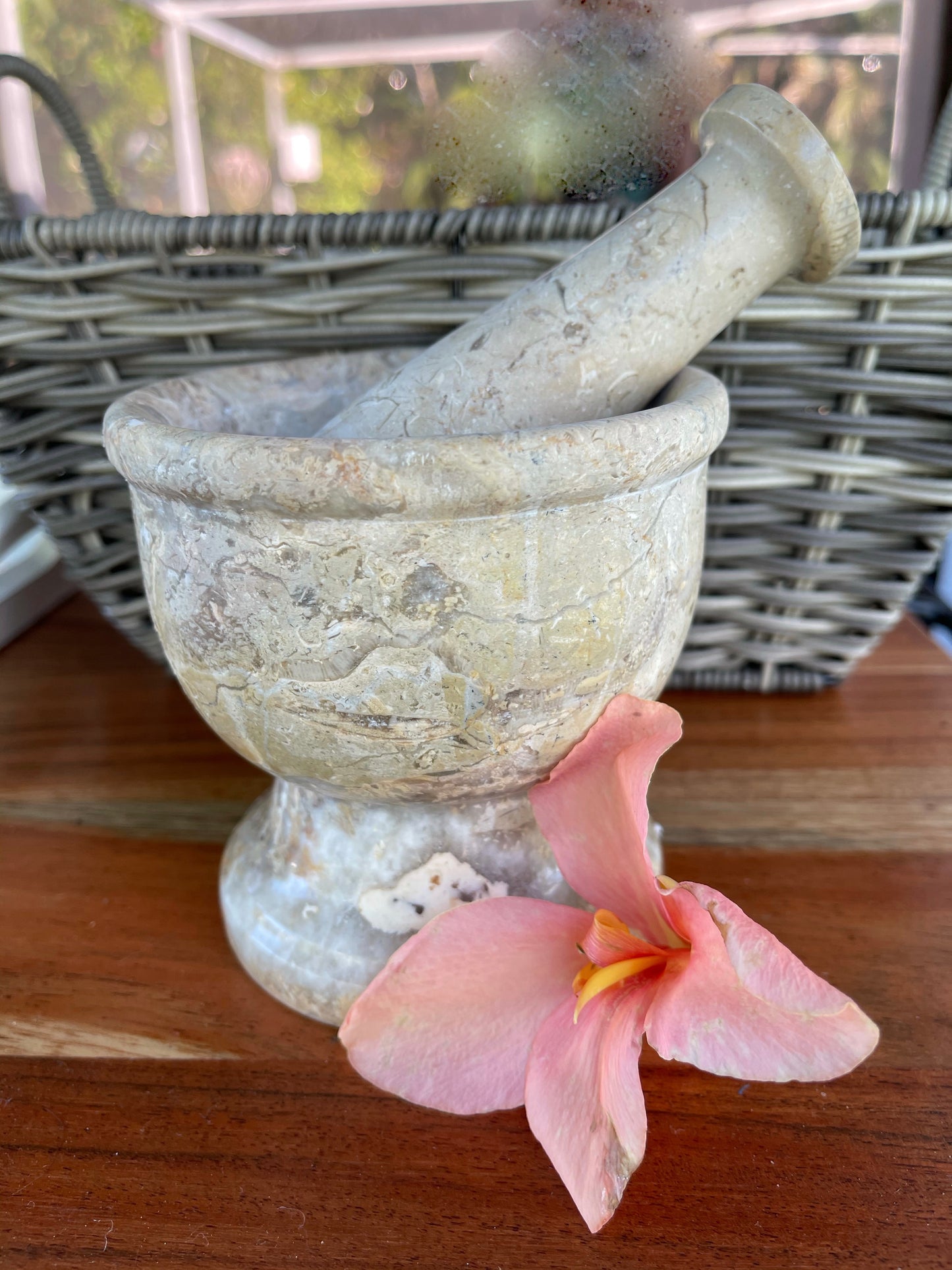 Small Stone Mortar and Pestle, Old World Vintage