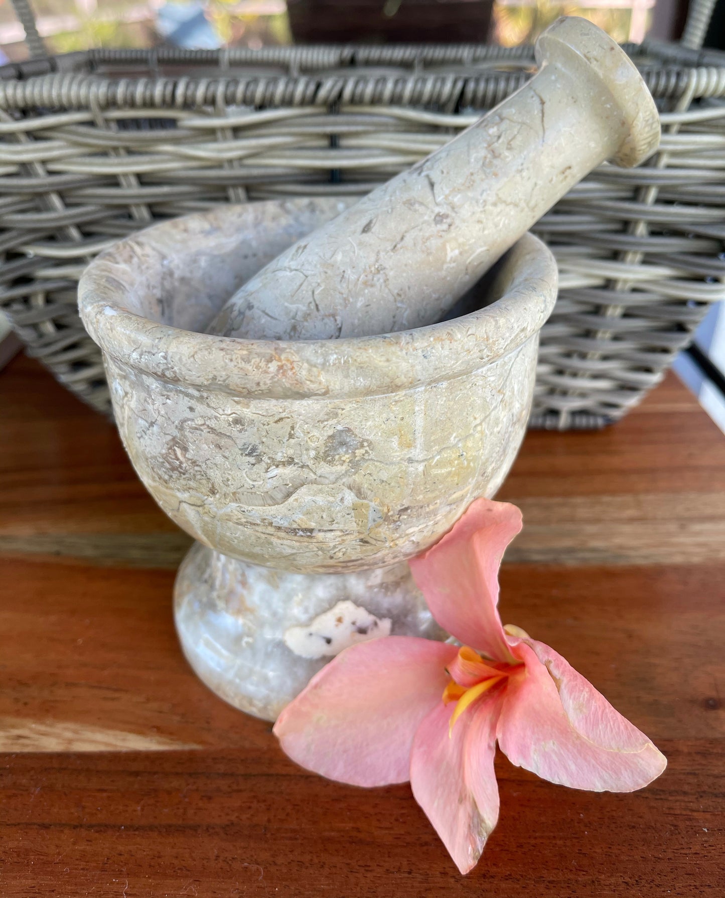Small Stone Mortar and Pestle, Old World Vintage