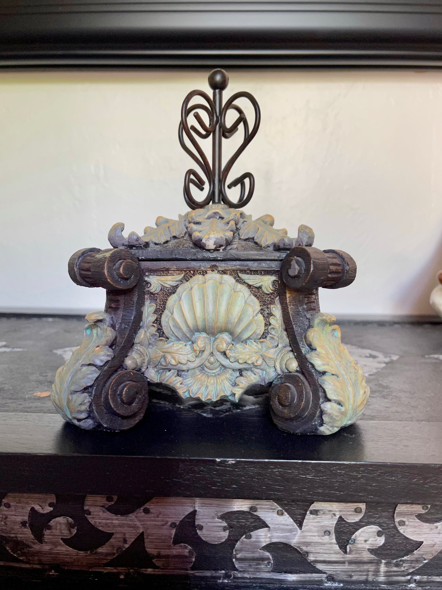 French Glam Footed Box, Ornate Scalloped Box, Old World Vintage