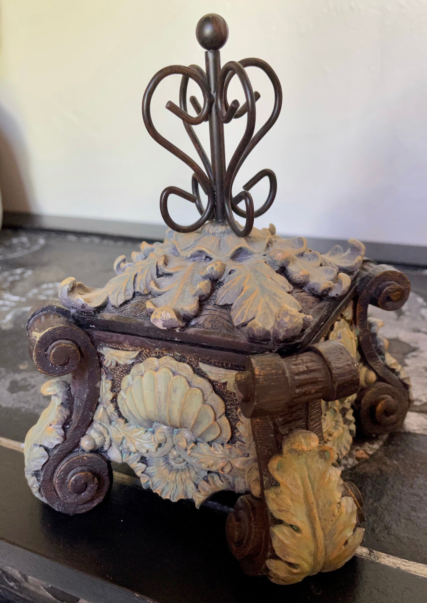 French Glam Footed Box, Ornate Scalloped Box, Old World Vintage