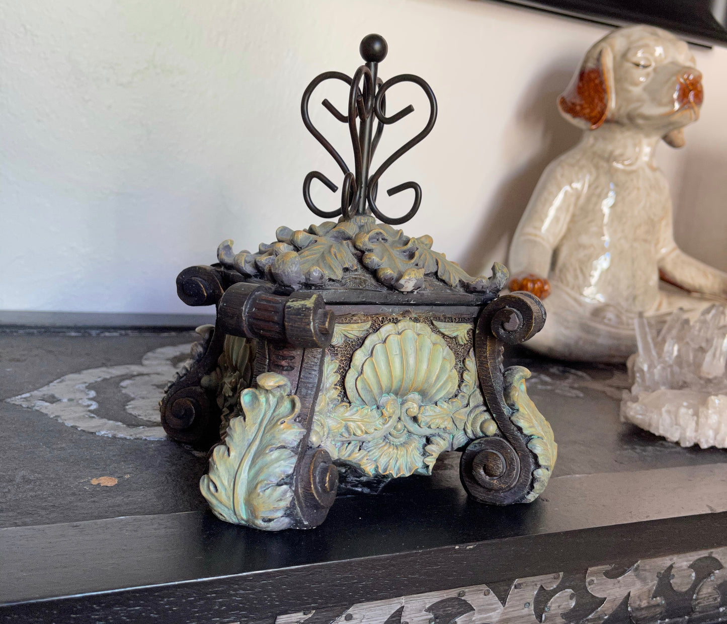 French Glam Footed Box, Ornate Scalloped Box, Old World Vintage