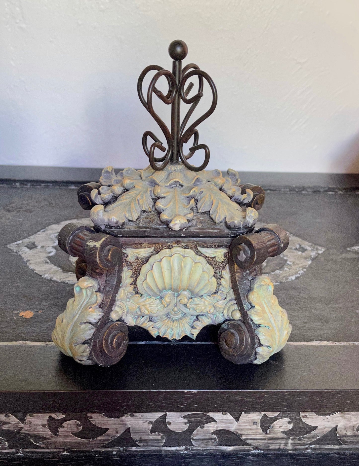 French Glam Footed Box, Ornate Scalloped Box, Old World Vintage