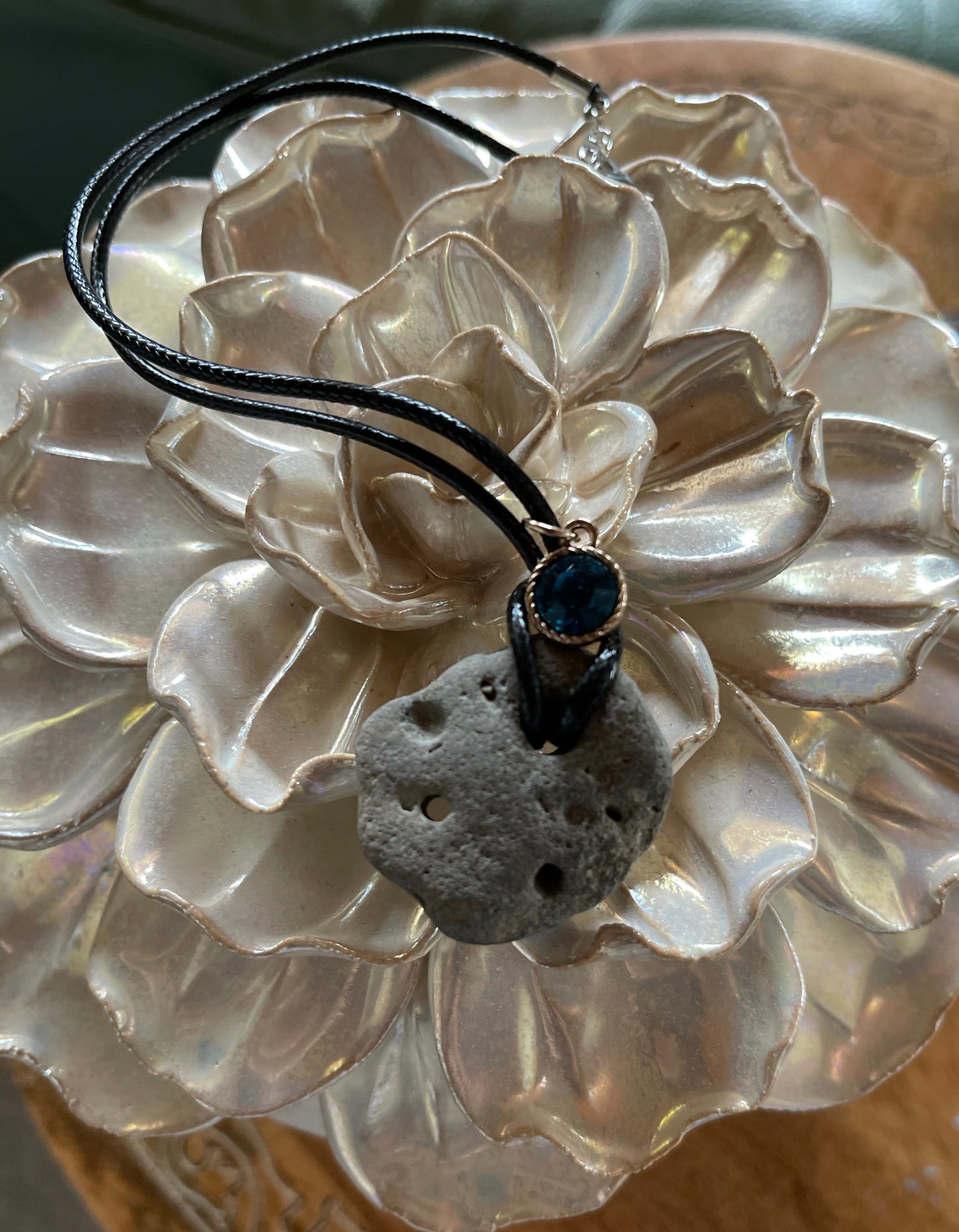 Hag Stone Pendant, Choose Your Birthstone Crystal, Bodhi Jewelry