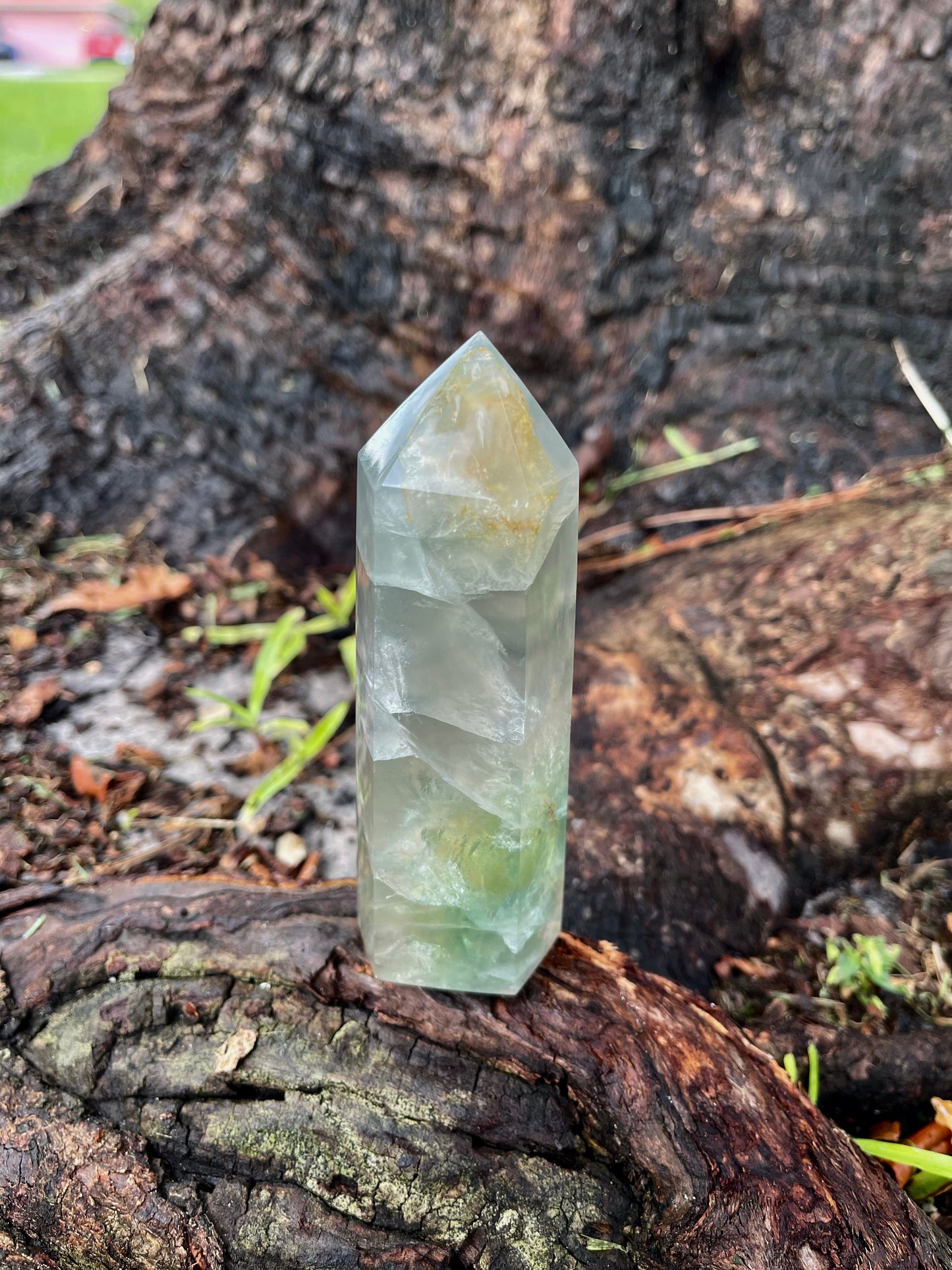 Soft Greens, Violet and Yellows Fluorite Tower, Crystal Magic