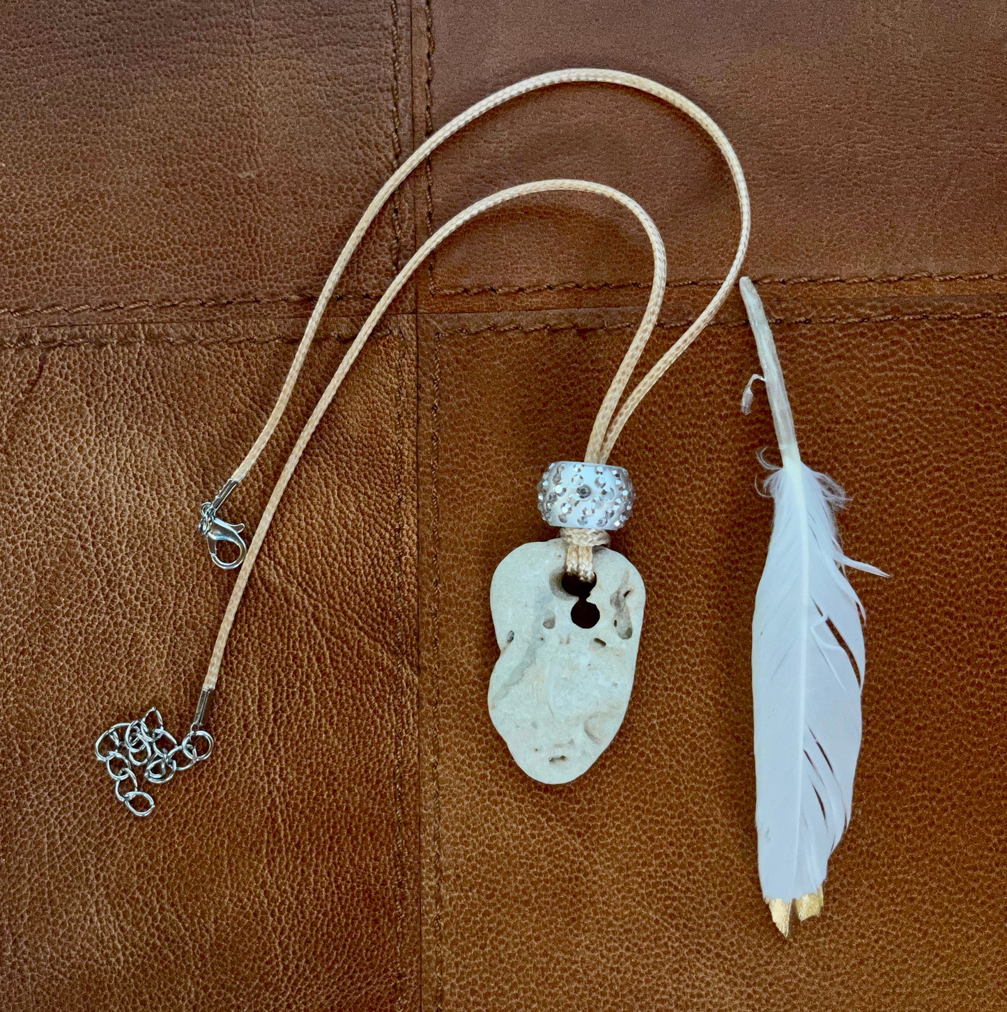 angel necklace, angel pendant, white feather, angel stone, angel stone necklace, beaded stone necklace, adder stone