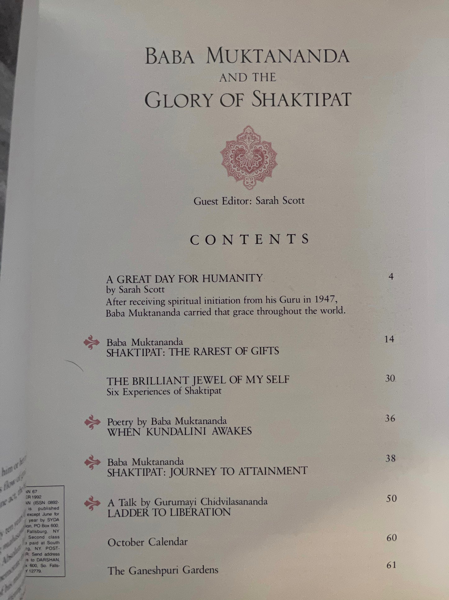 Darshan Magazine, In The Company of The Saints, Babamuktananda and The Glory of Shaktipat