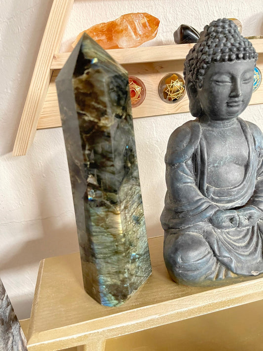 Gorgeous Flash Tall Labradorite Tower, Crystal Magic