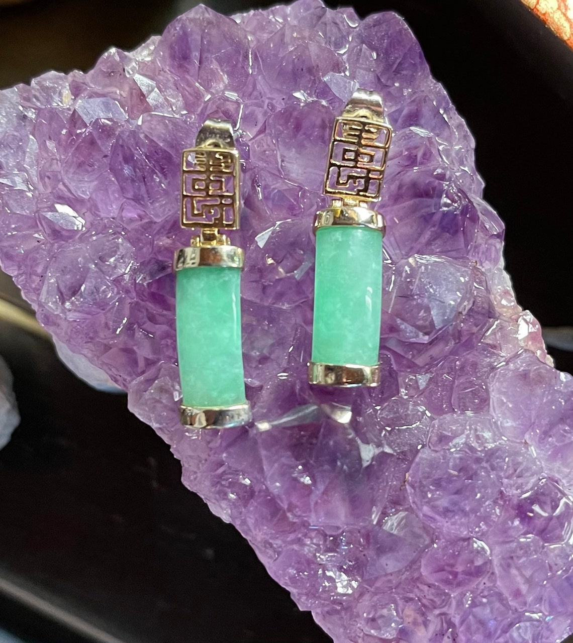 Striking Estate Jade Dangle Earrings, Bodhi Jewelry