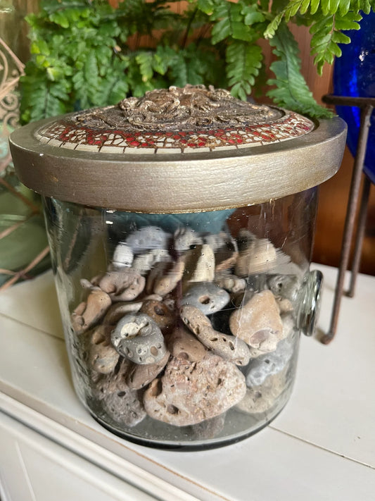 Medusa Head Jar Cover Vintage Glass with Beach Stones, Bodhi Vintage