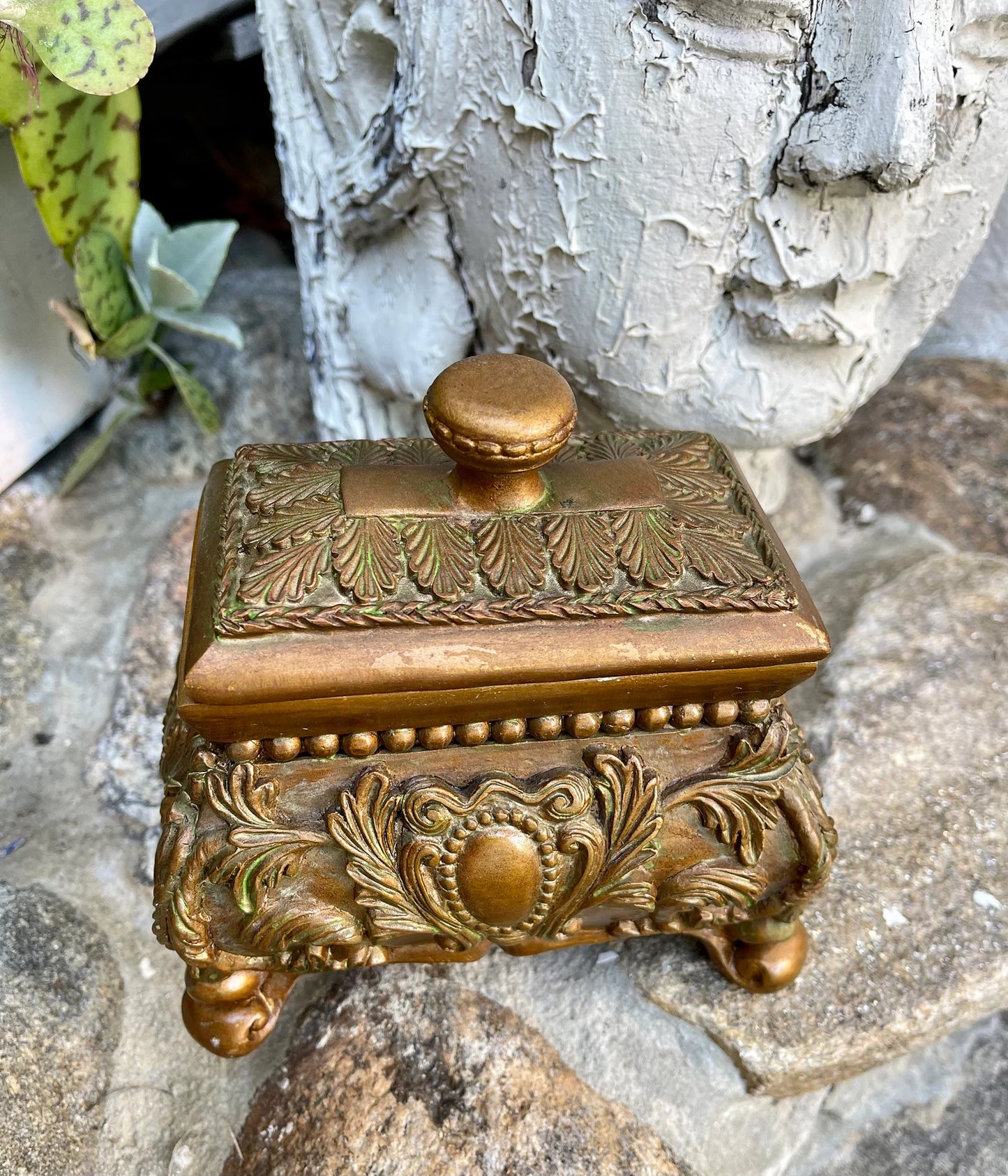 Vintage Gold Verde Ornate Box, Old World Vintage