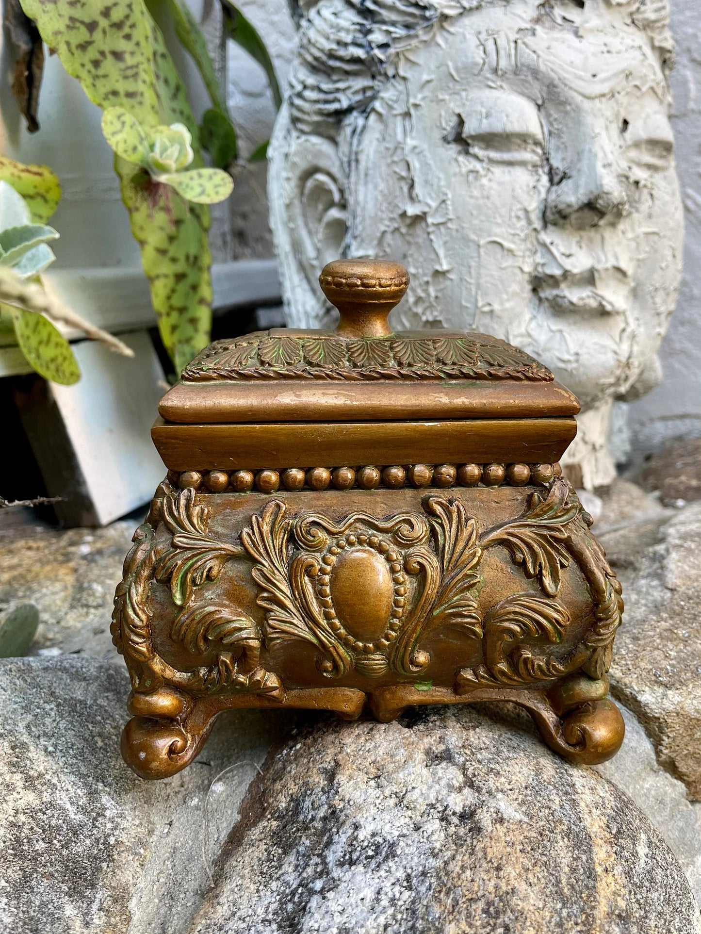 Vintage Gold Verde Ornate Box, Old World Vintage