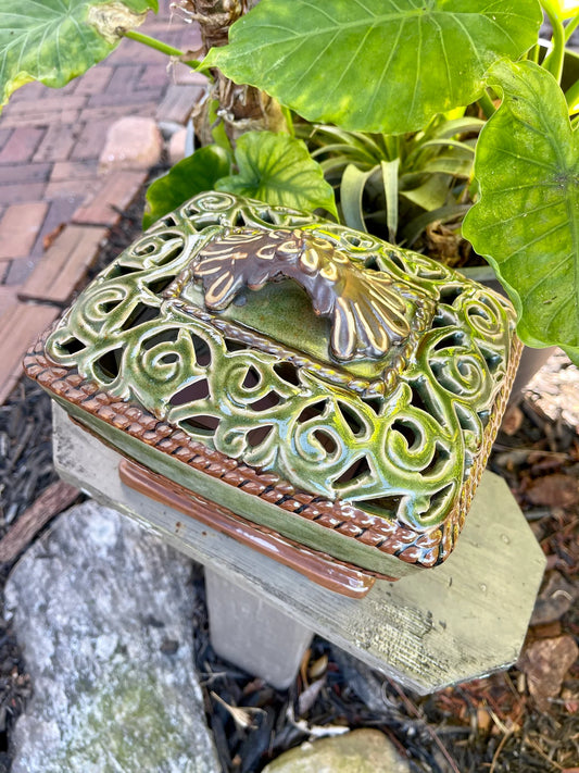 Striking Green Ceramic Box with Lid, Home Decor