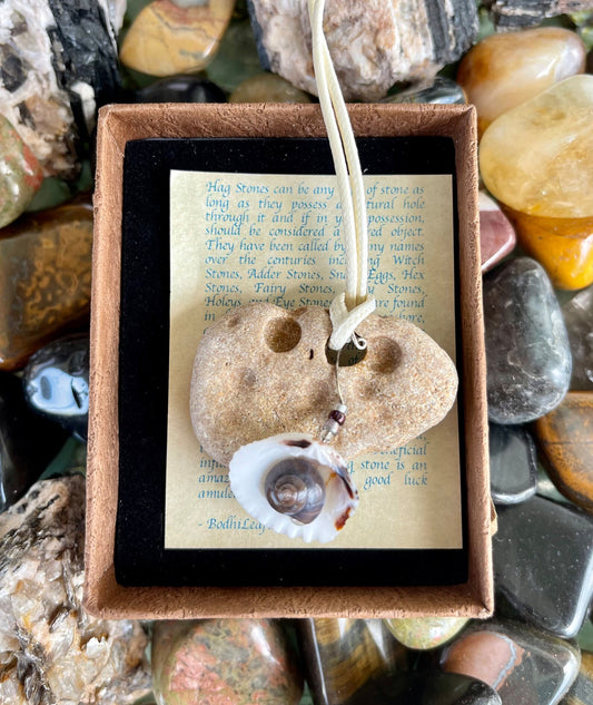 New Mermaid Collection, "Keandra", Bodhi Jewelry, hag stone, beach stone, stone necklace, wishing stone, fairy stone, mermaid stone