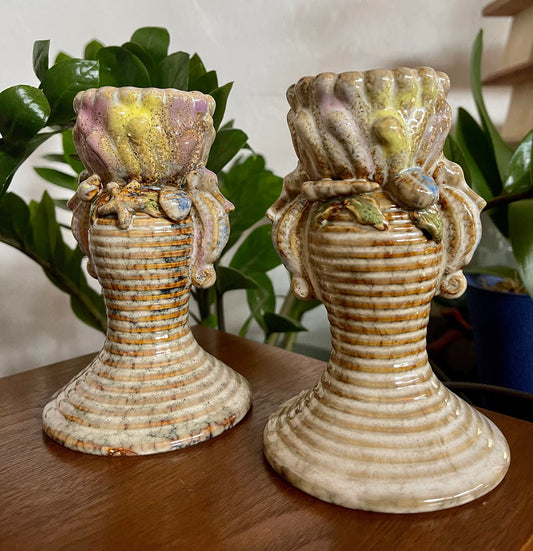 Unique Ceramic Seahorse Candlesticks, Old World Vintage