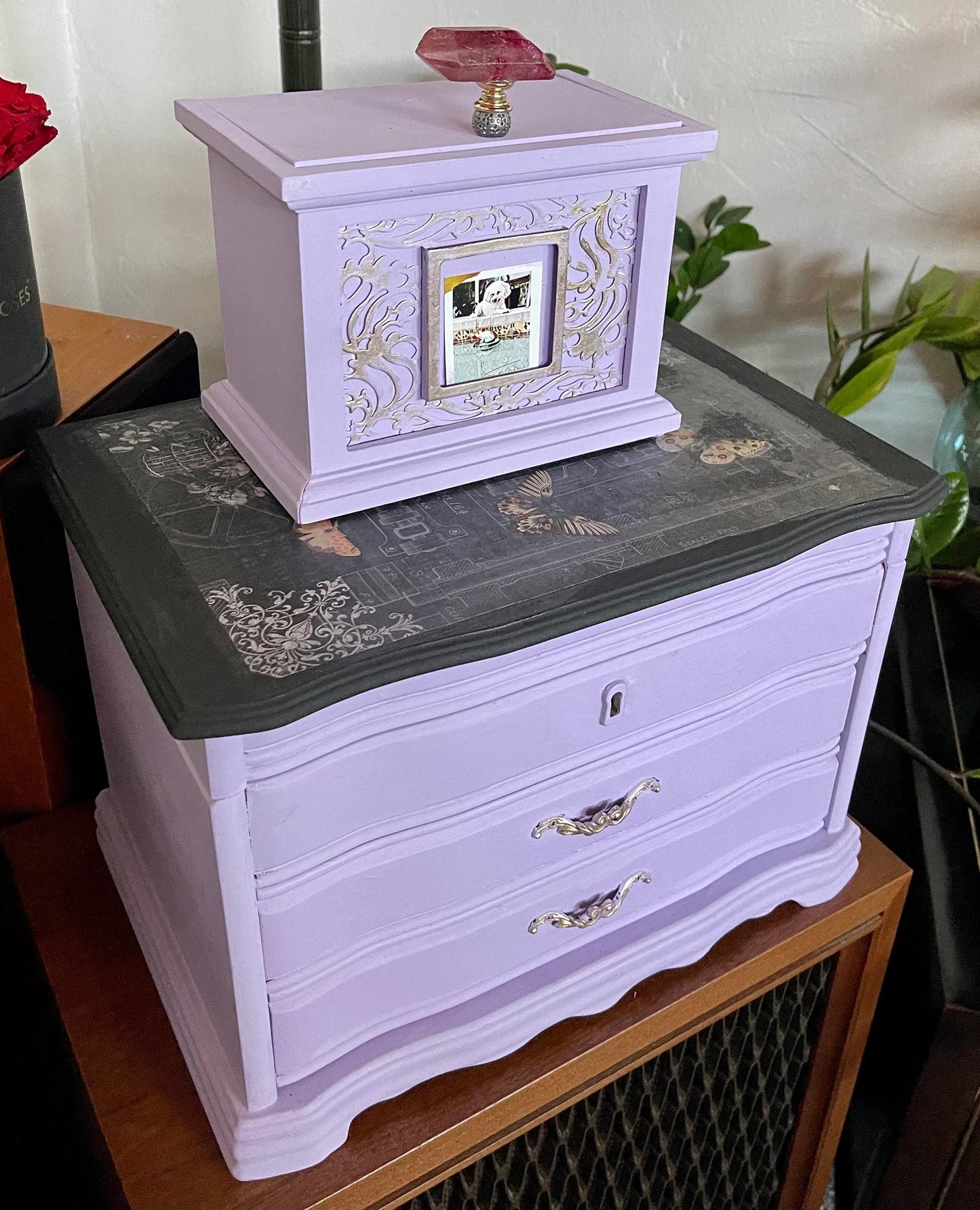 Large Lovecycled Vintage Jewelry Chest, Pet Photo Frame
