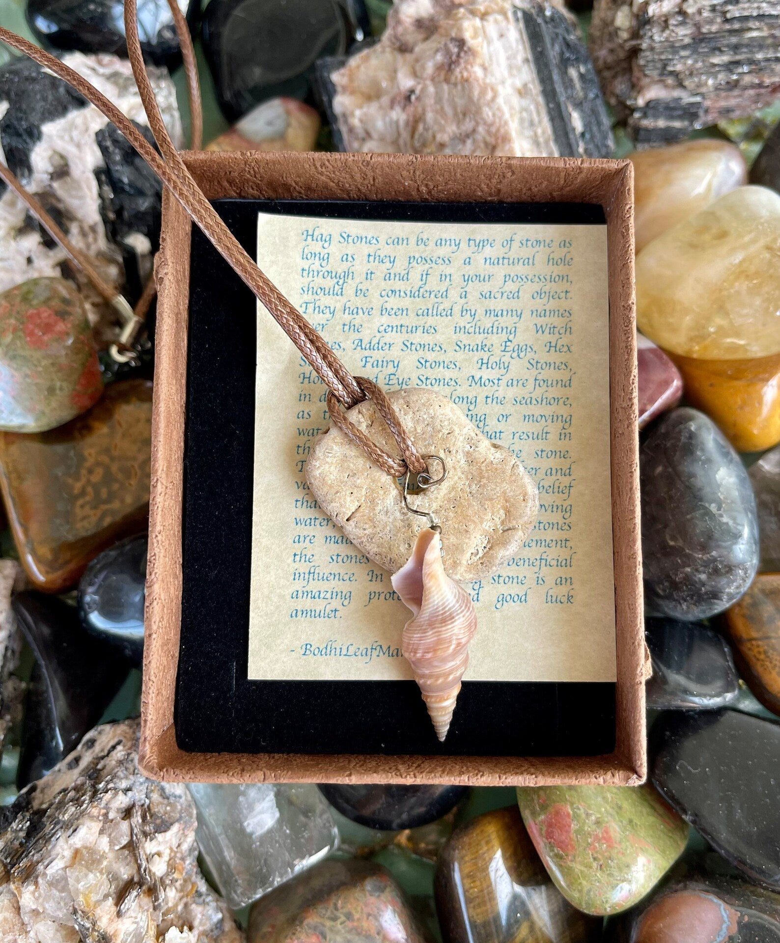New Mermaid Collection, "Aden", Bodhi Jewelry, hag stone necklace, beach stone necklace, hag stone pednant