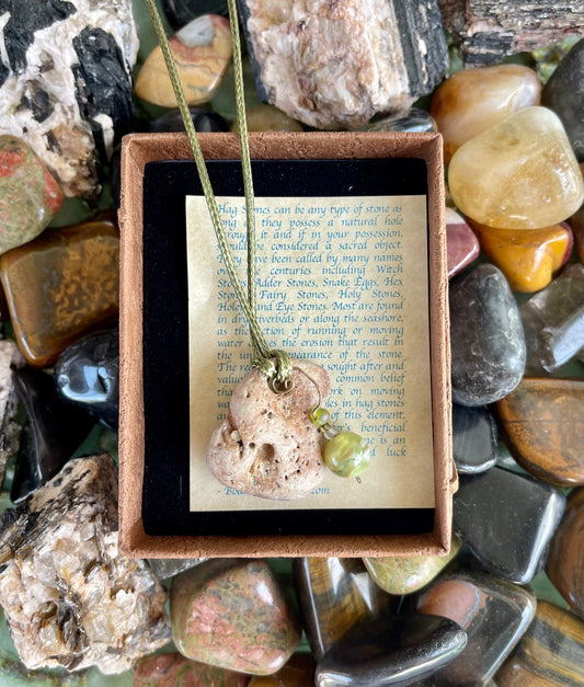 New Mermaid Collection, "Gaila", Bodhi Jewelry, hag stone necklace, hag stone charm, mermaid charm, beach stone, island stone