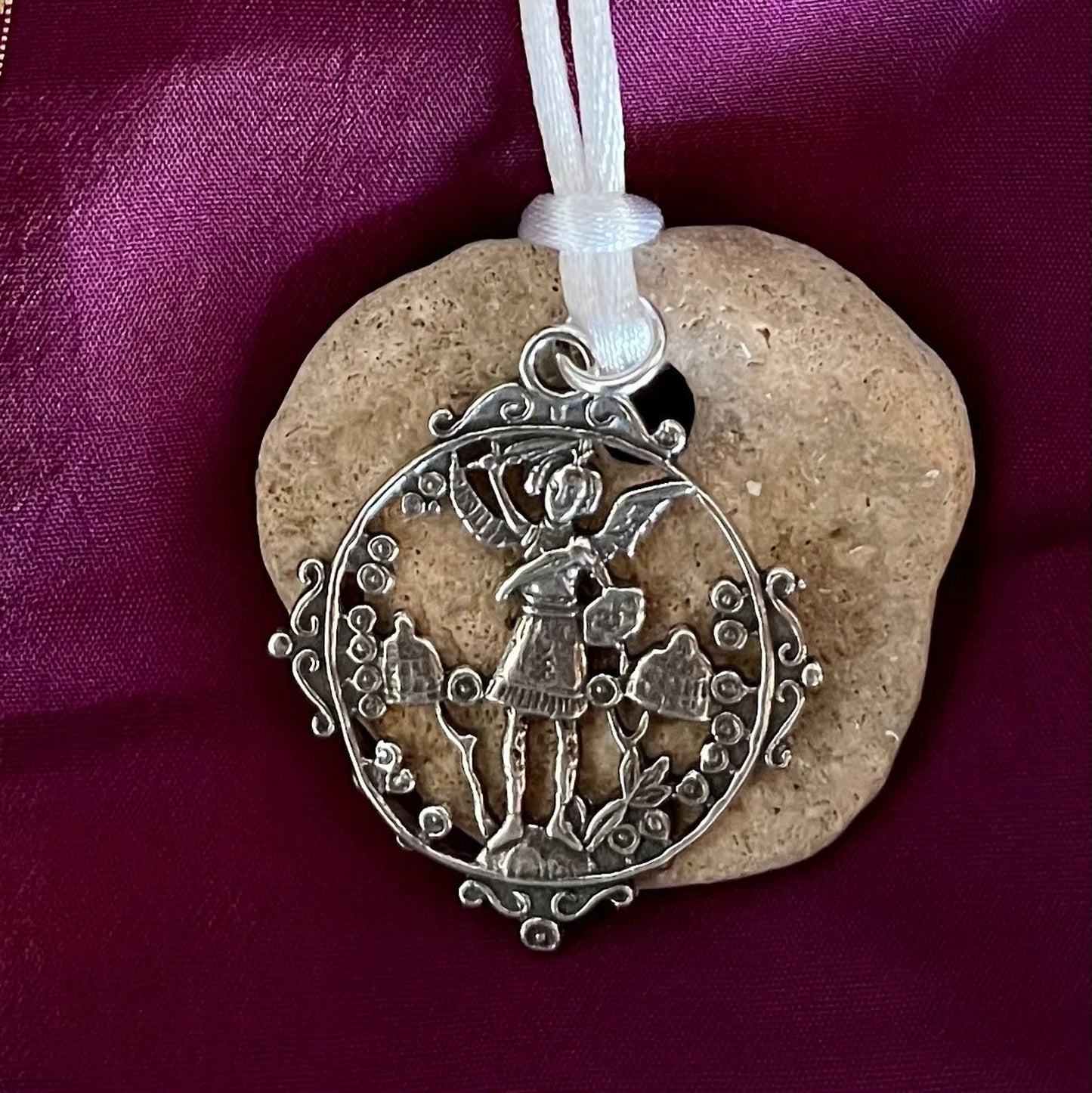 Protection Amulet, Local Beach Stone Amulet, Artisan Archangel Michael Pendant in Sterling Silver, Gift Sets