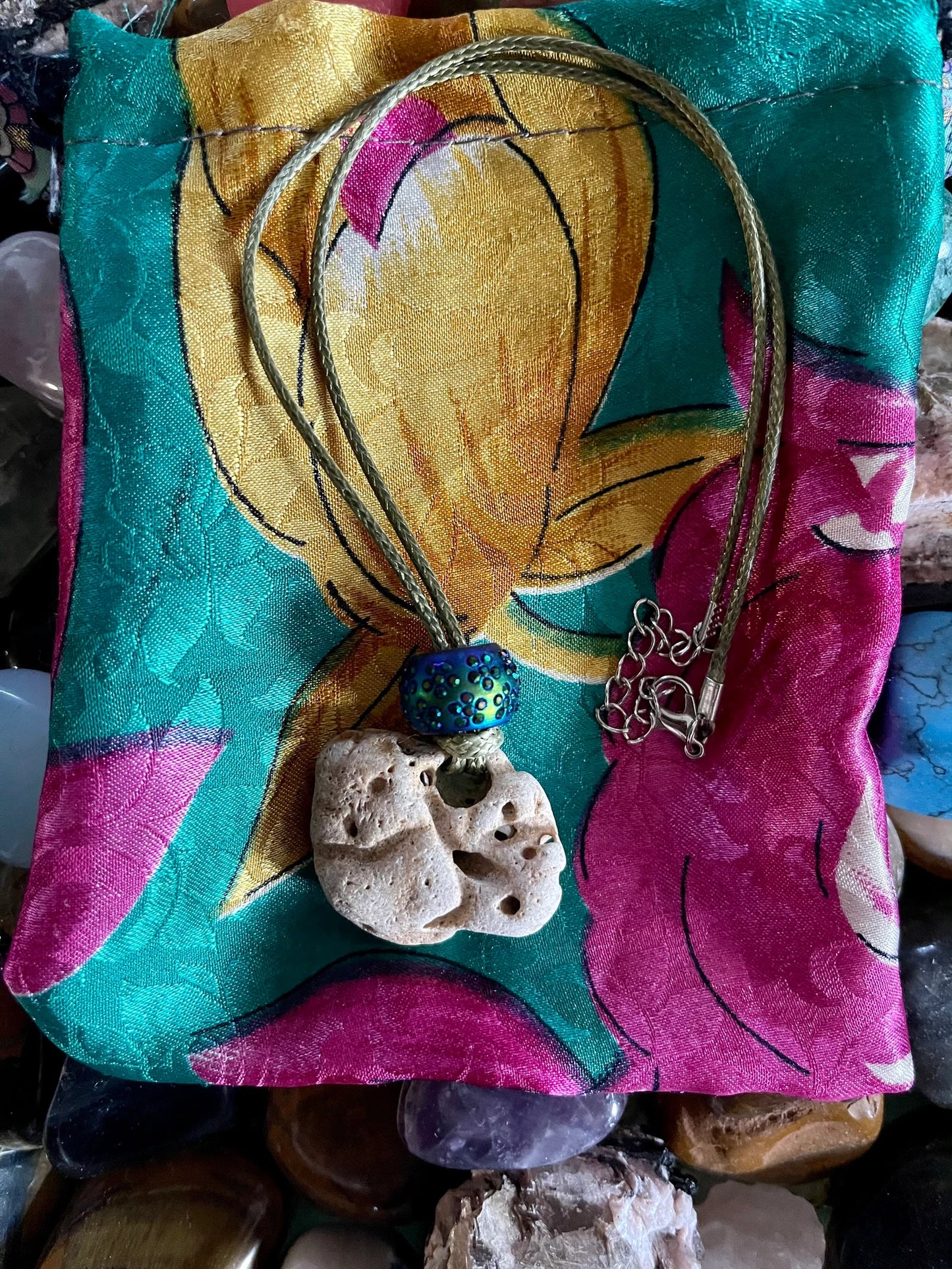 Spirited Bohemian Water Magic Amulet, Hag Stone Necklace, Bodhi Jewelry