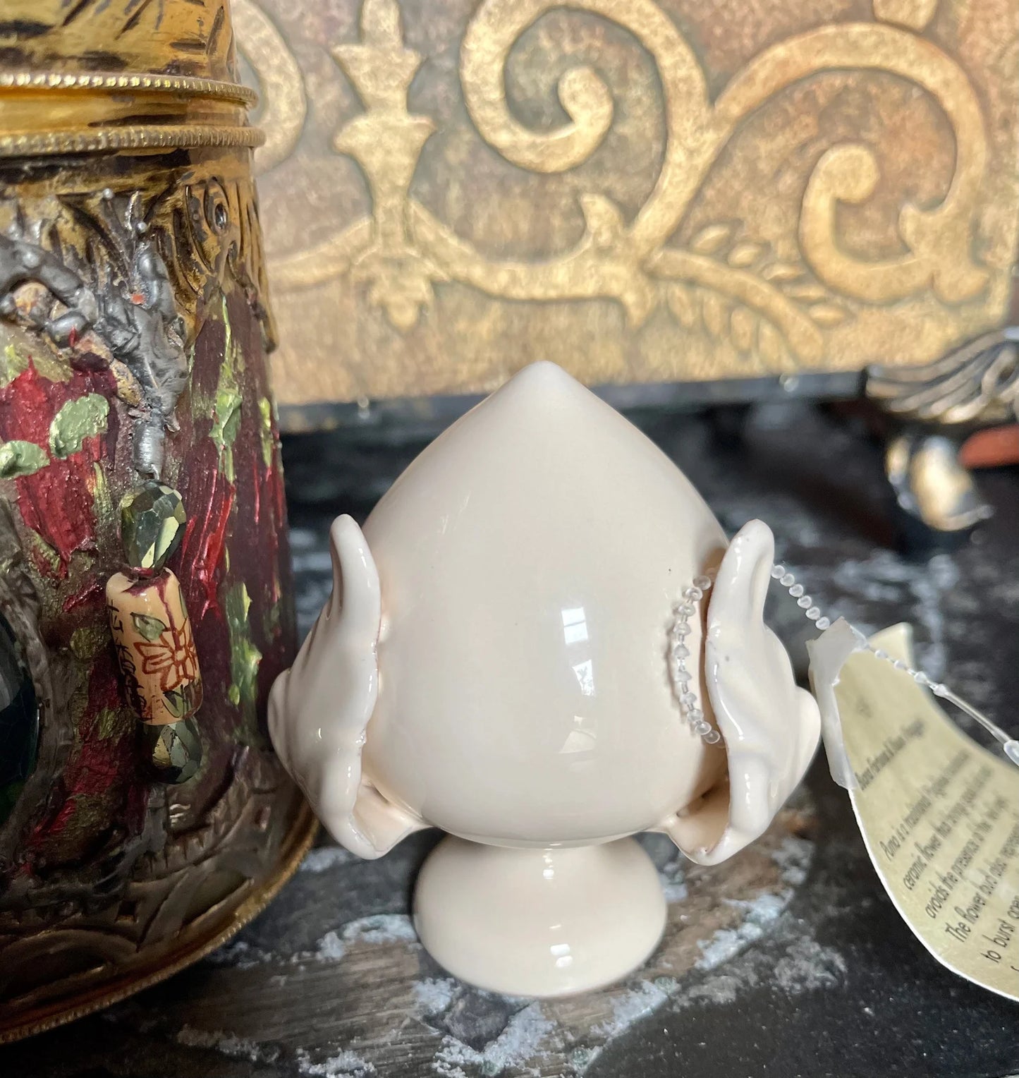Ceramic PUMO Puglia Italy Good Luck Symbol, Blooming Bud Flower, Old World Vintage