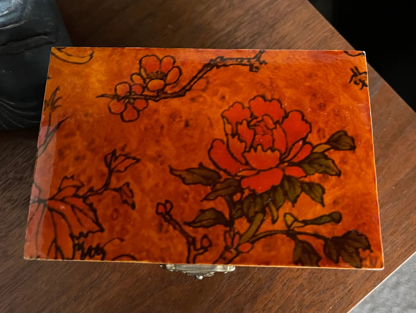 Gorgeous Lacquer Chinese Jewelry Box, Bodhi Jewelry